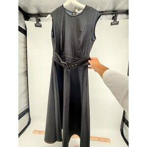Calvin Klein Womens Indigo Denim Belted Midi Dress Dark Wash Sleeveless Size 6